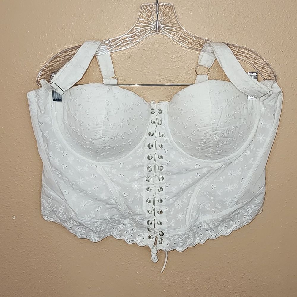 Fashion Nova White Cotton Corset Bustier Adjustable Strap Peasantcore 2XL